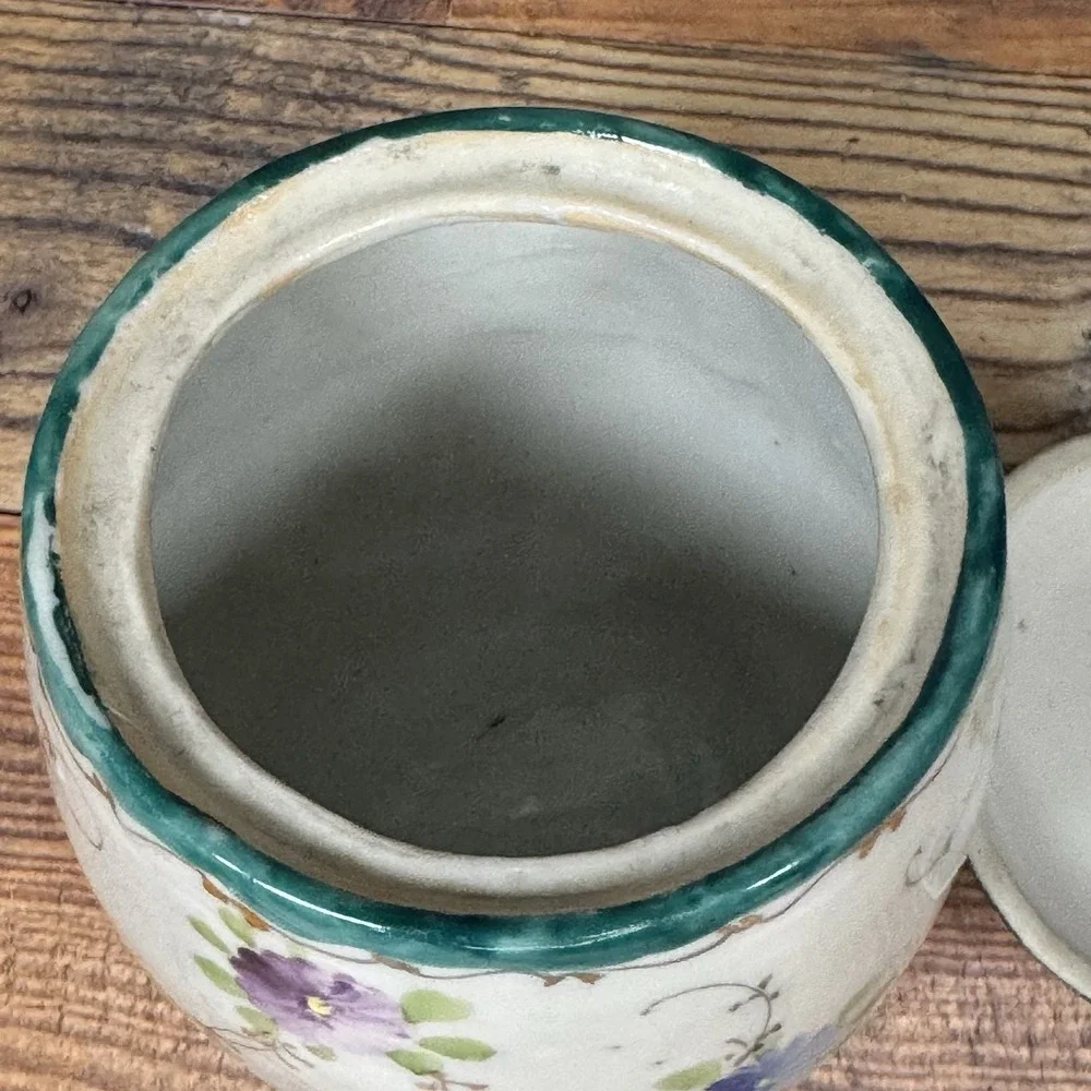 Antique Porcelain Biscuit/ Cookie Cracker Jar w‎ Lid Floral Hand-painted Kitschy